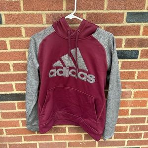 Small Adidas grey/burgundy hoodie.